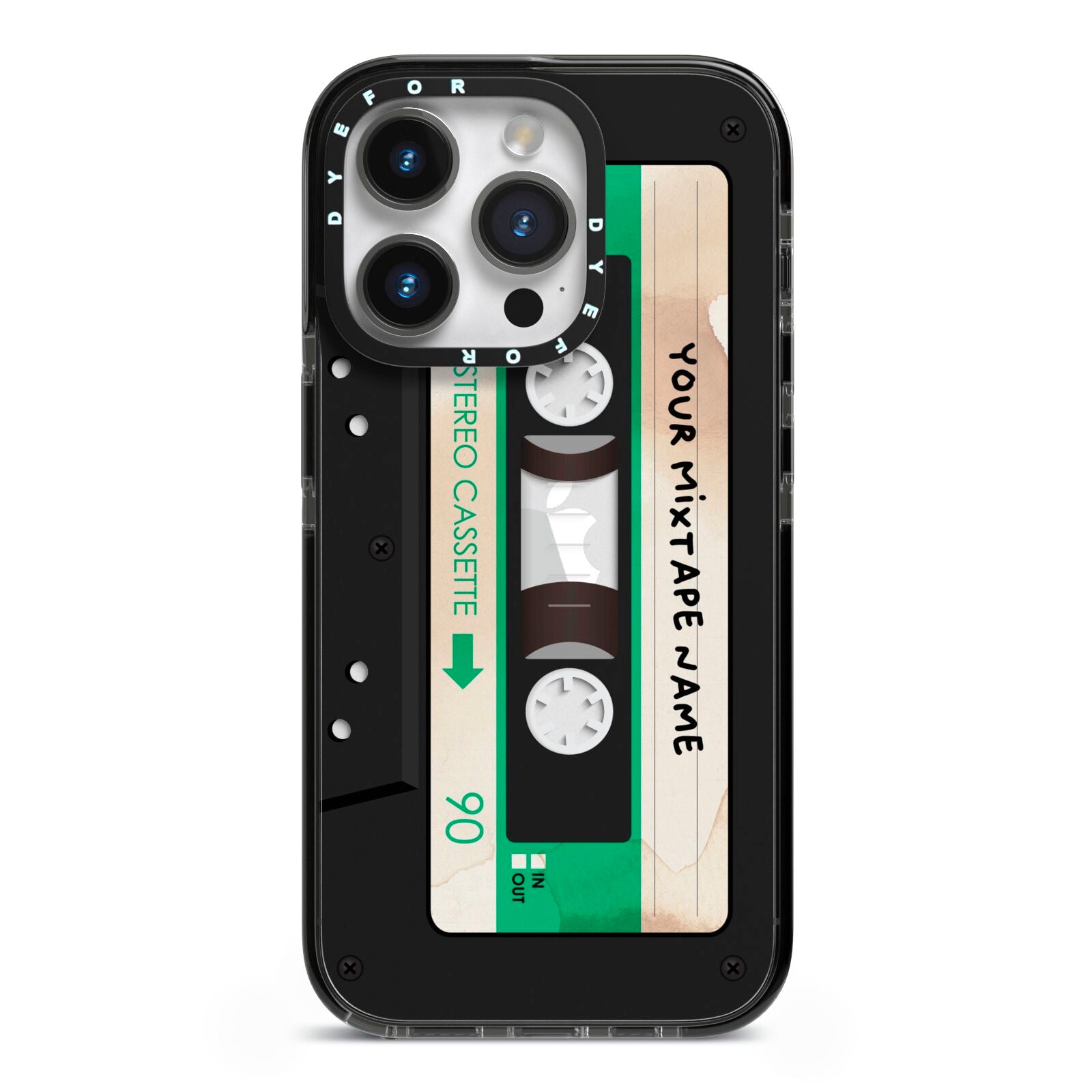 Personalised Black and Green Mixtape iPhone 14 Pro Black Impact Case on Silver phone