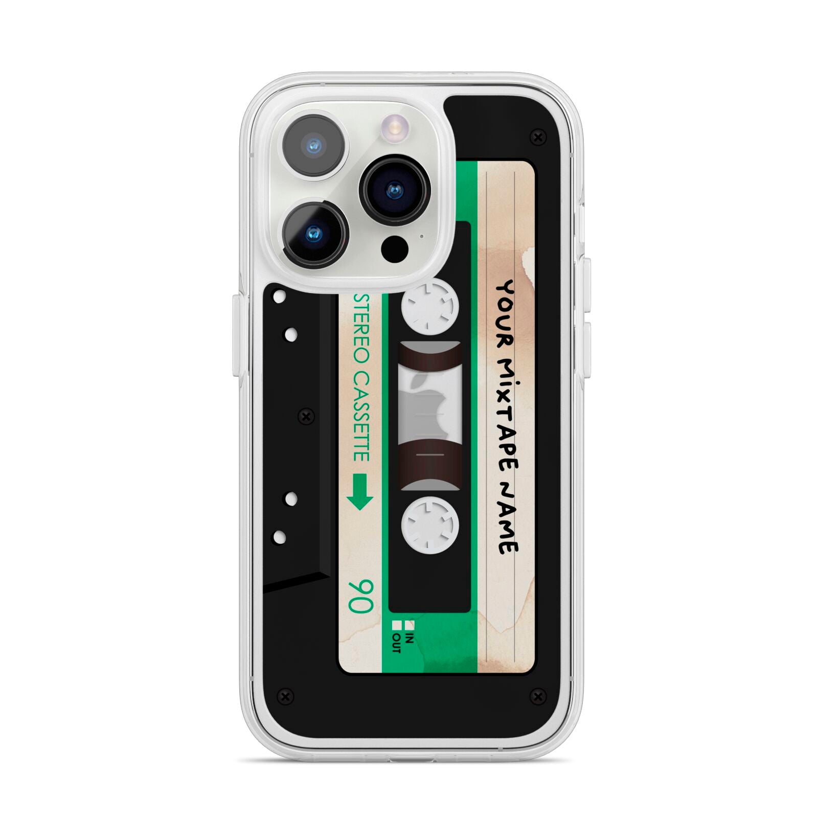 Personalised Black and Green Mixtape iPhone 14 Pro Clear Tough Case Silver