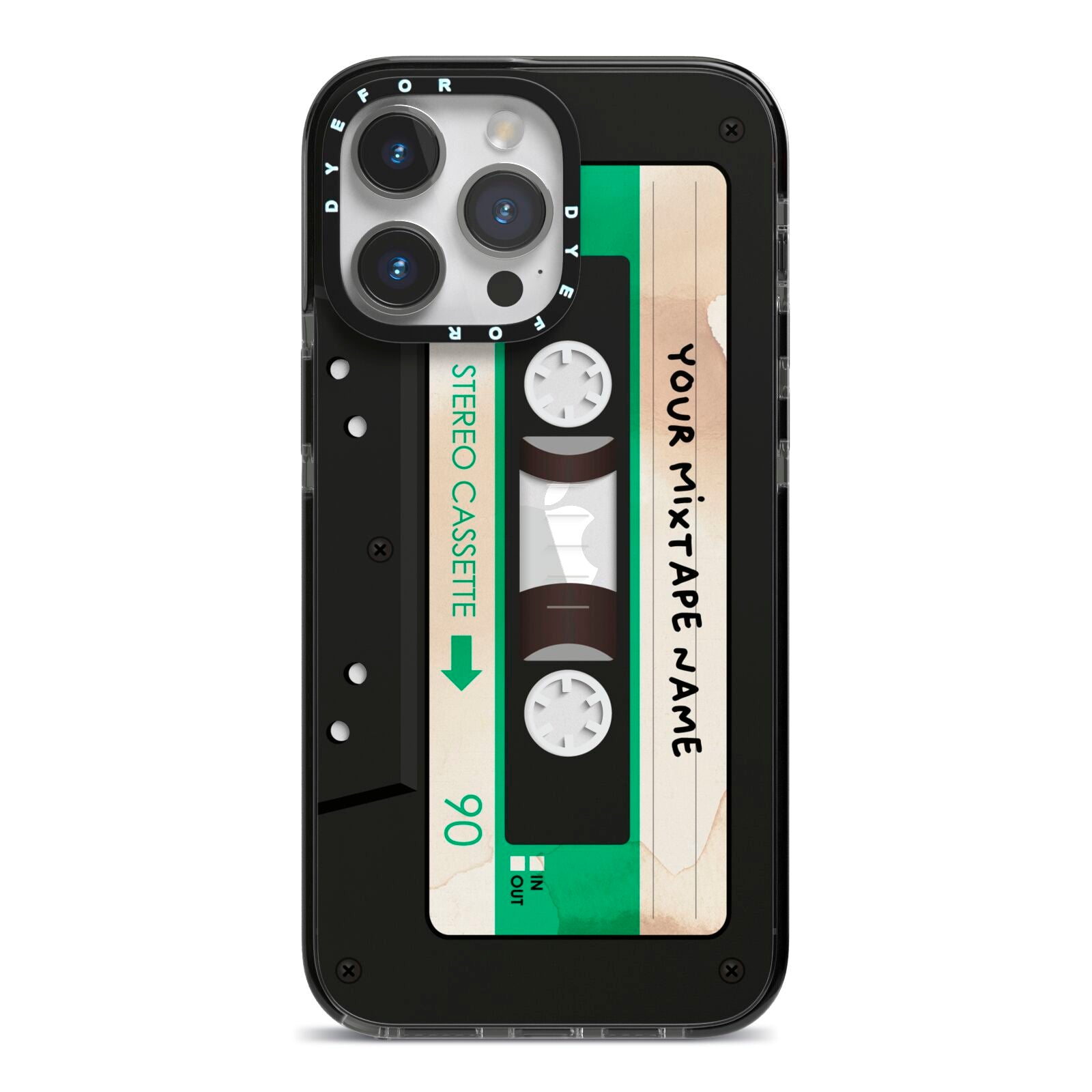 Personalised Black and Green Mixtape iPhone 14 Pro Max Black Impact Case on Silver phone