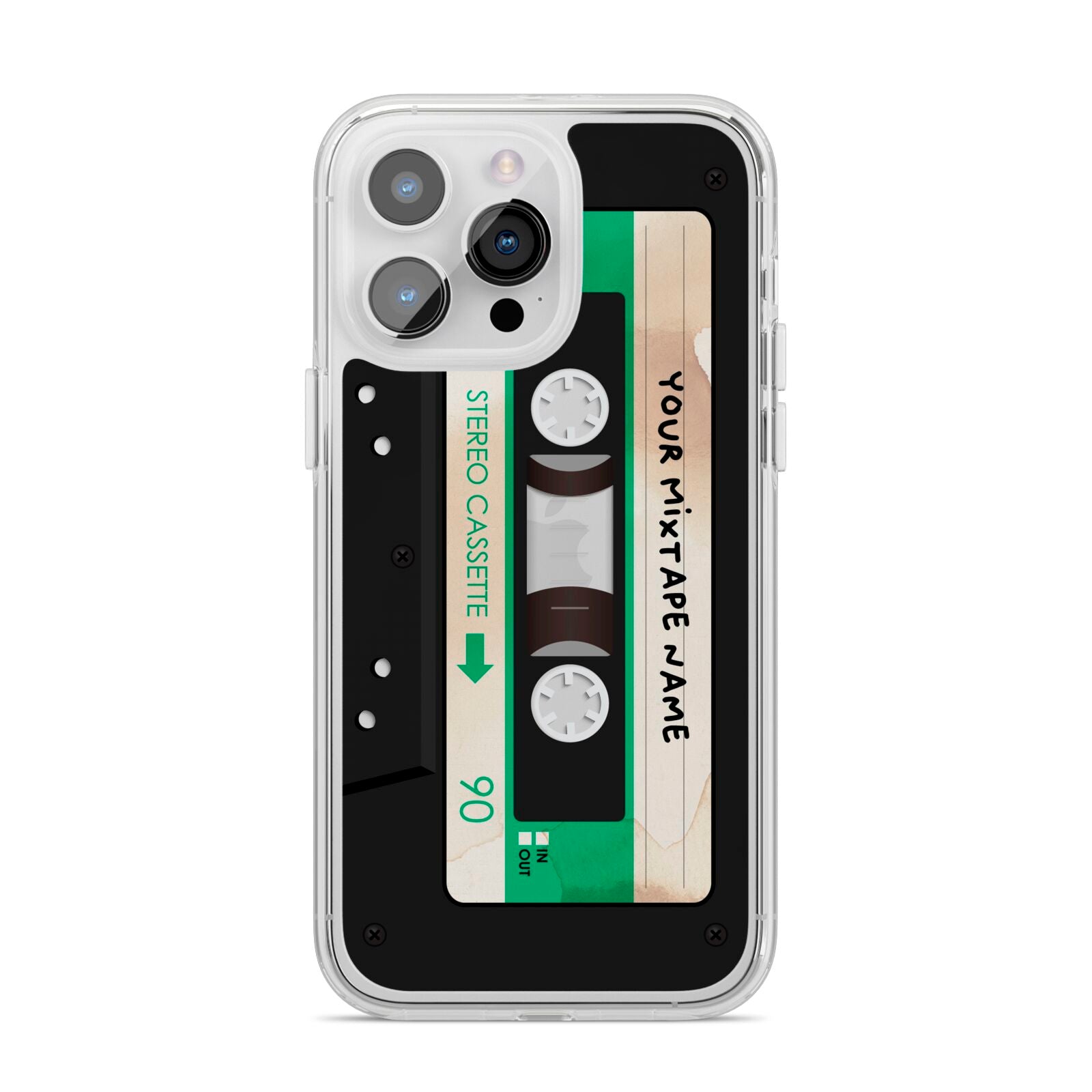 Personalised Black and Green Mixtape iPhone 14 Pro Max Clear Tough Case Silver