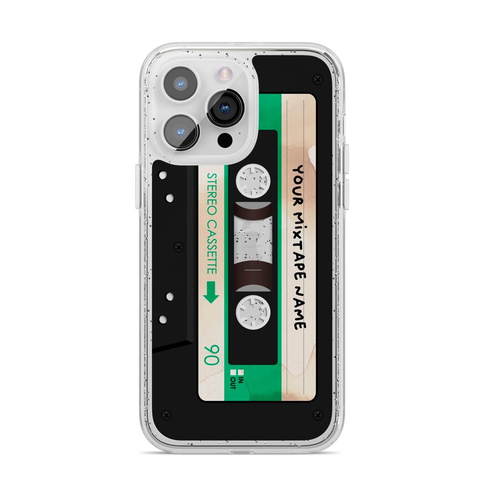 Personalised Black and Green Mixtape iPhone 14 Pro Max Glitter Tough Case Silver