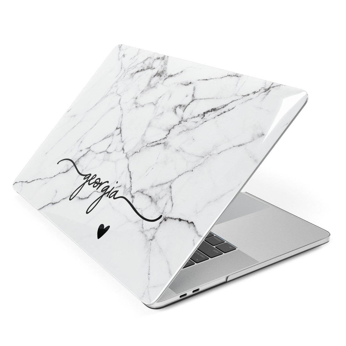 Personalised Black and White Marble with Handwriting Text Apple MacBook Case Side View