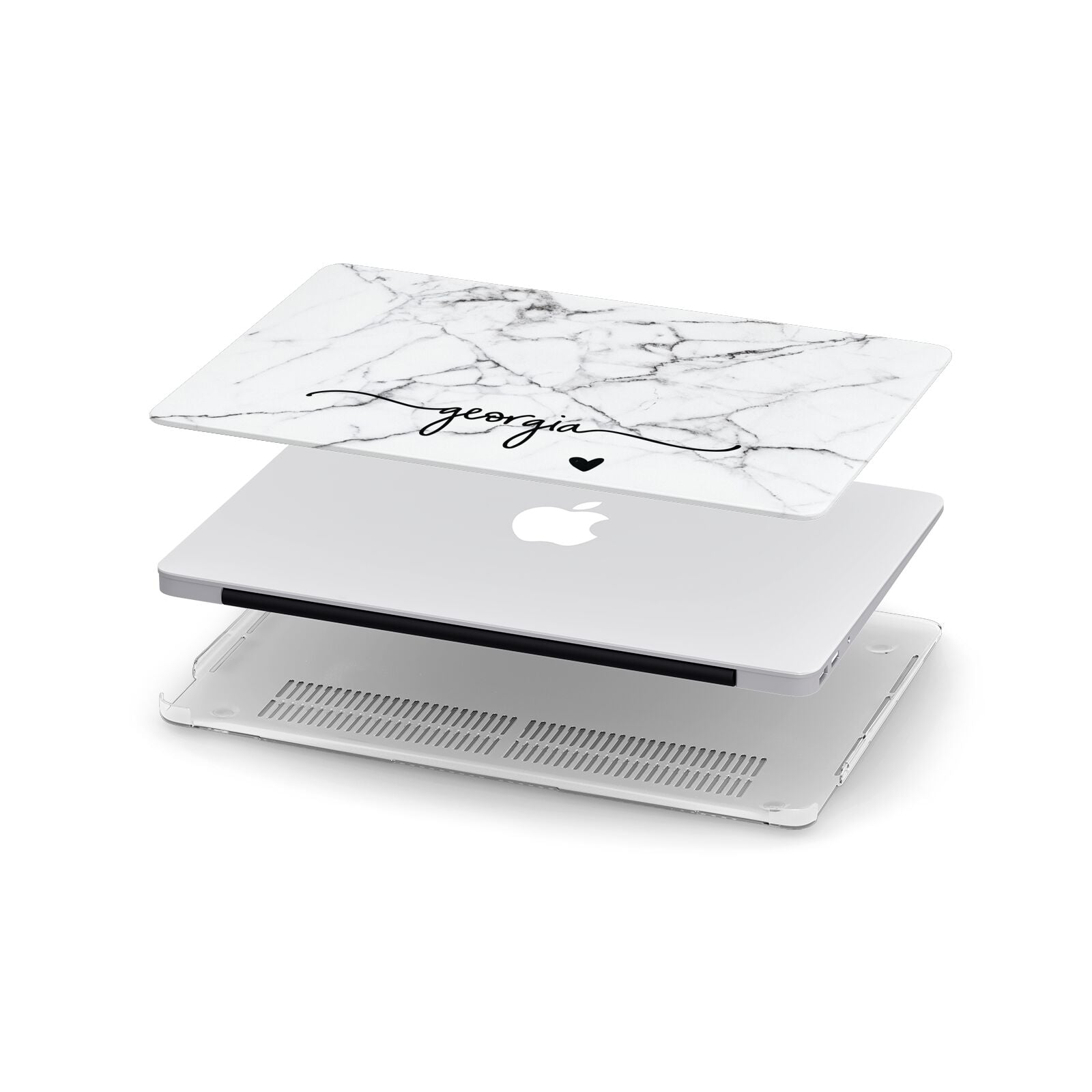 Personalised Black and White Marble with Handwriting Text Apple MacBook Case in Detail