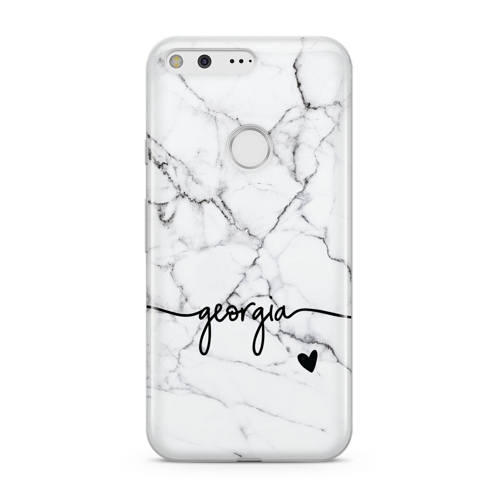 Personalised Black and White Marble with Handwriting Text Google Pixel Case