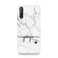 Personalised Black and White Marble with Handwriting Text Huawei Enjoy 10s Phone Case