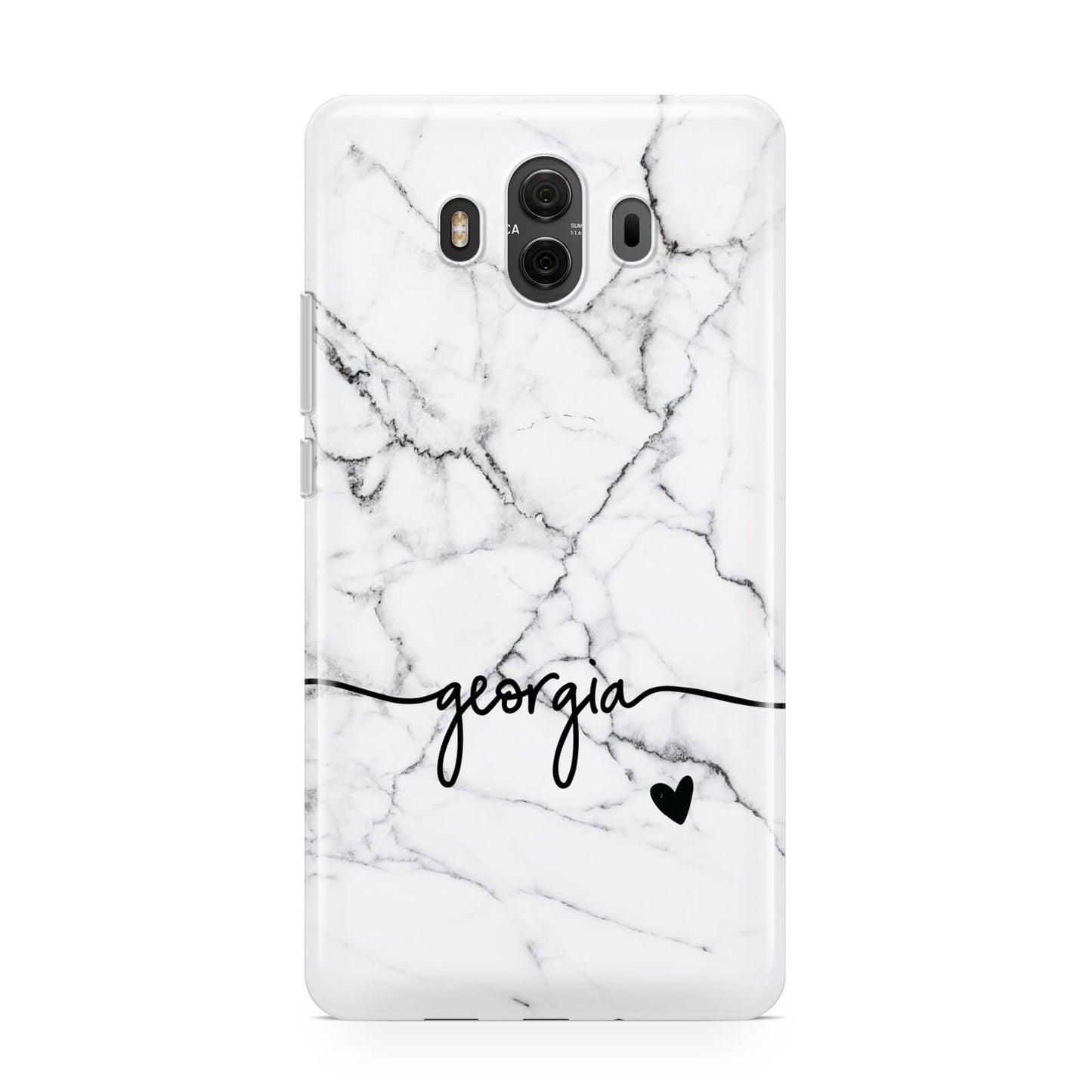 Personalised Black and White Marble with Handwriting Text Huawei Mate 10 Protective Phone Case
