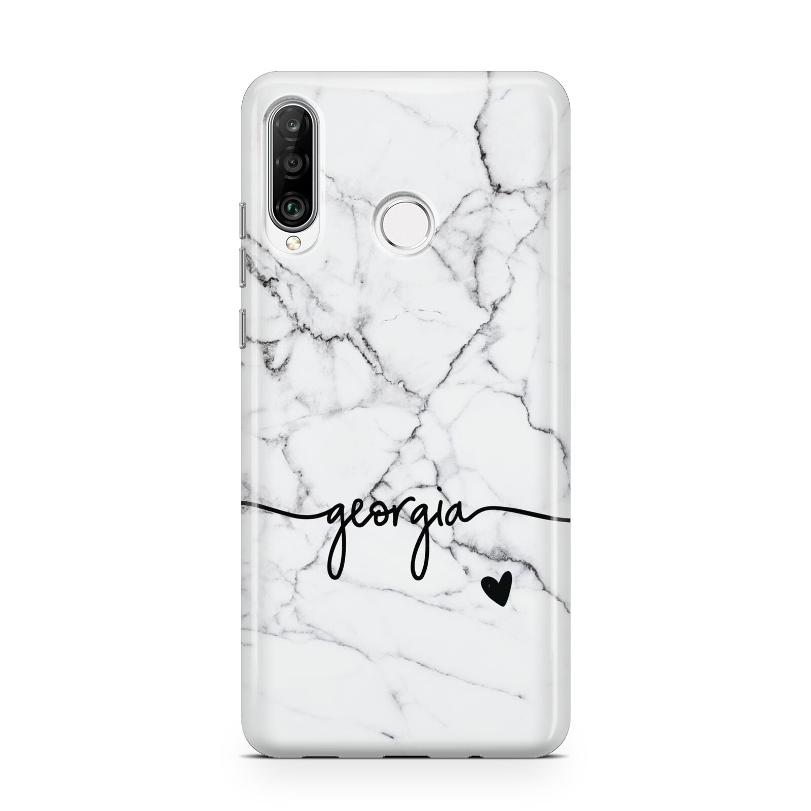 Personalised Black and White Marble with Handwriting Text Huawei P30 Lite Phone Case