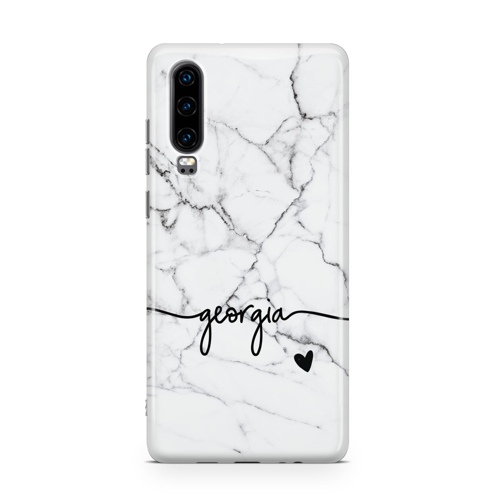 Personalised Black and White Marble with Handwriting Text Huawei P30 Phone Case