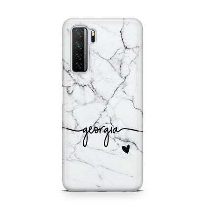 Personalised Black and White Marble with Handwriting Text Huawei P40 Lite 5G Phone Case