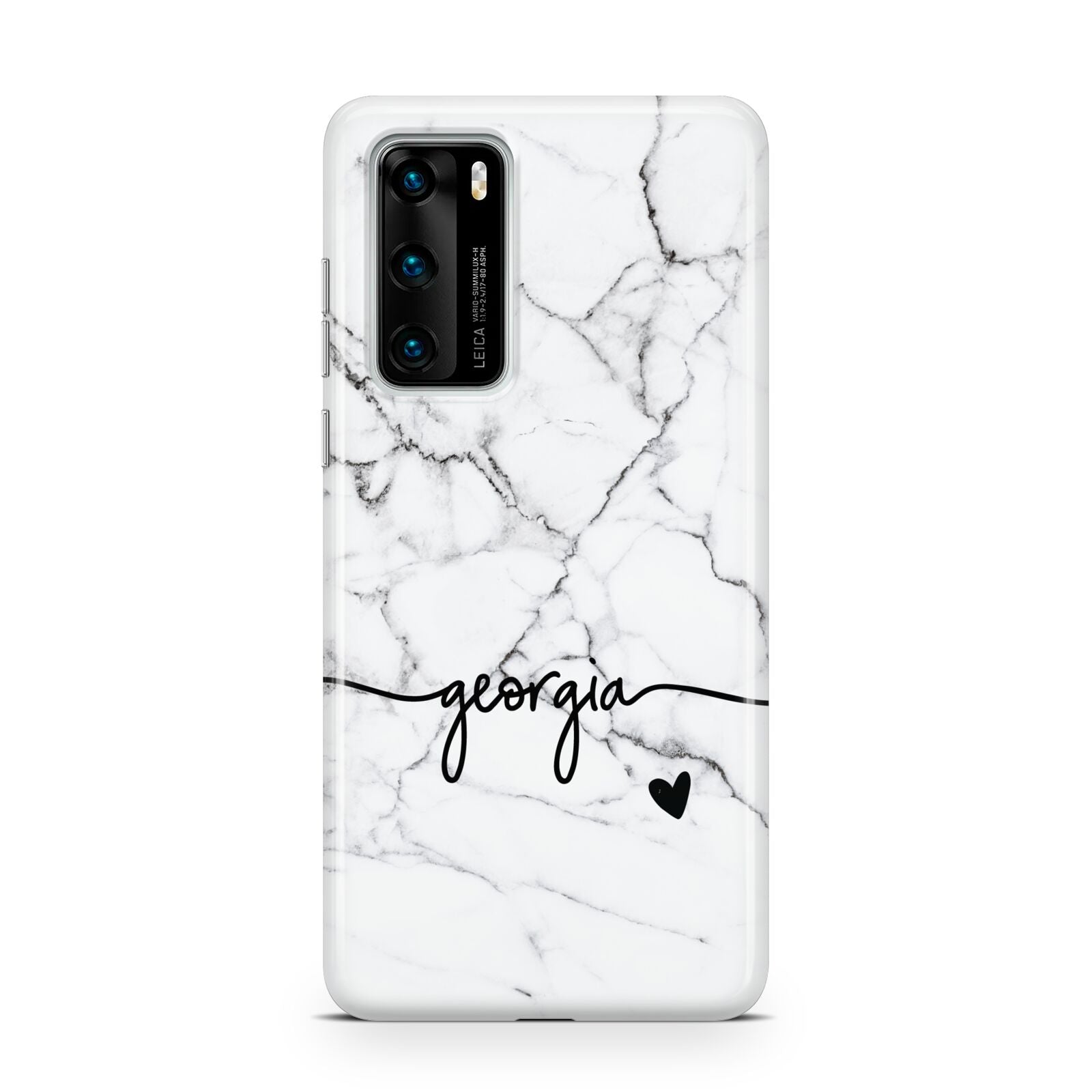 Personalised Black and White Marble with Handwriting Text Huawei P40 Phone Case