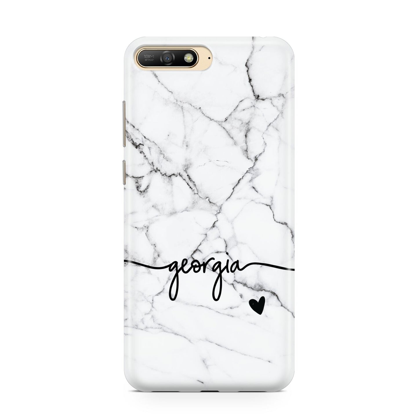 Personalised Black and White Marble with Handwriting Text Huawei Y6 2018