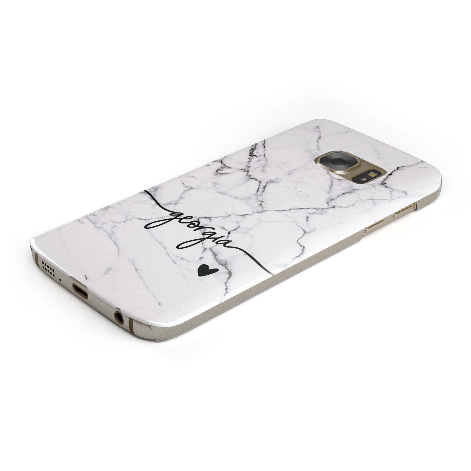 Personalised Black and White Marble with Handwriting Text Protective Samsung Galaxy Case Angled Image