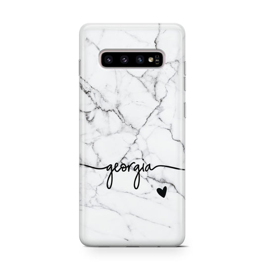 Personalised Black and White Marble with Handwriting Text Protective Samsung Galaxy Case