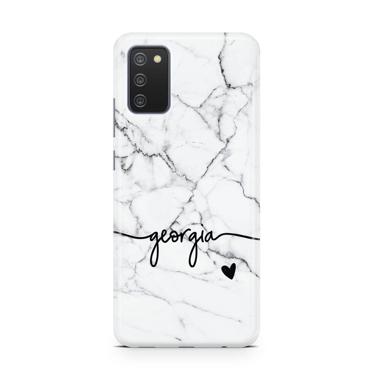 Personalised Black and White Marble with Handwriting Text Samsung A02s Case