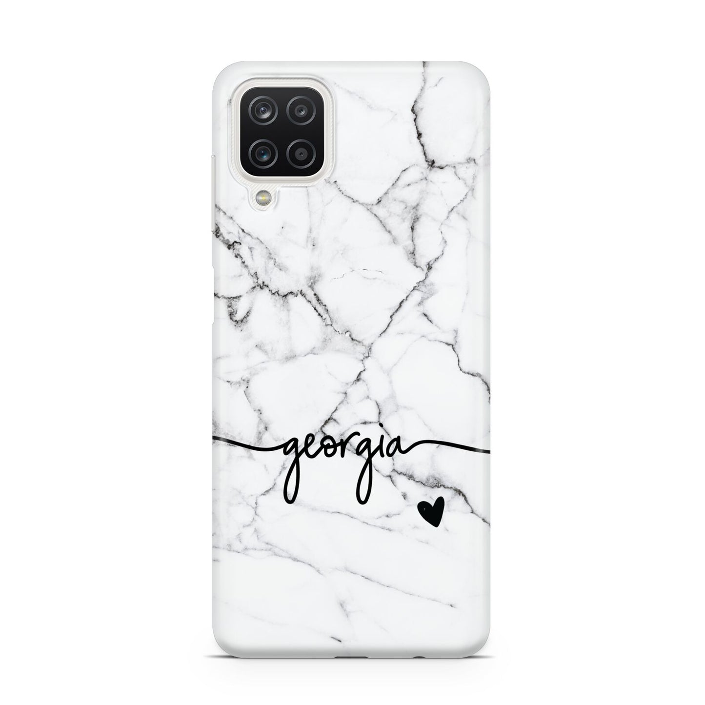 Personalised Black and White Marble with Handwriting Text Samsung A12 Case