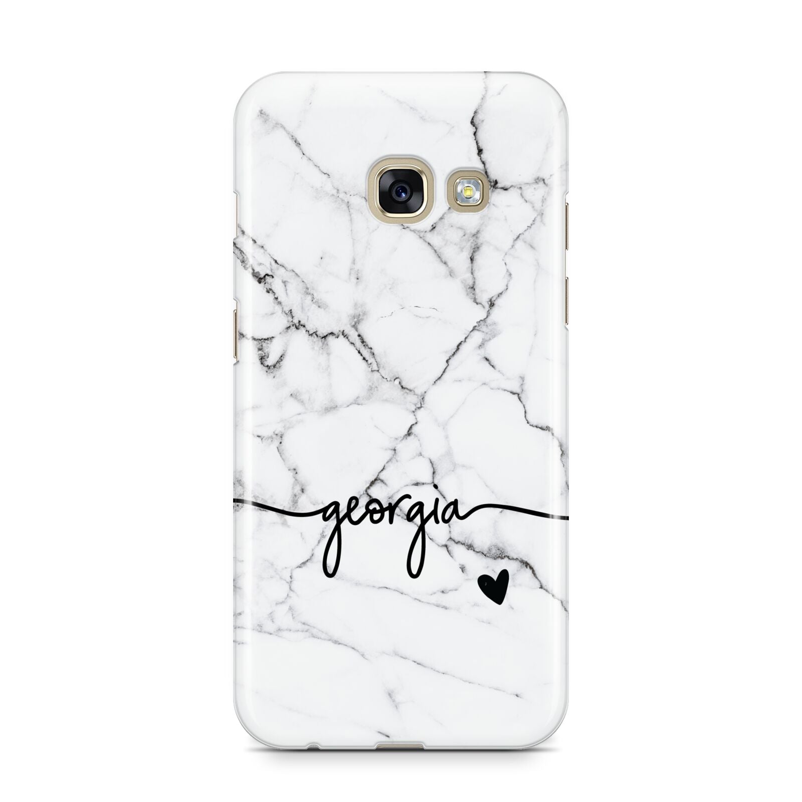 Personalised Black and White Marble with Handwriting Text Samsung Galaxy A3 2017 Case on gold phone