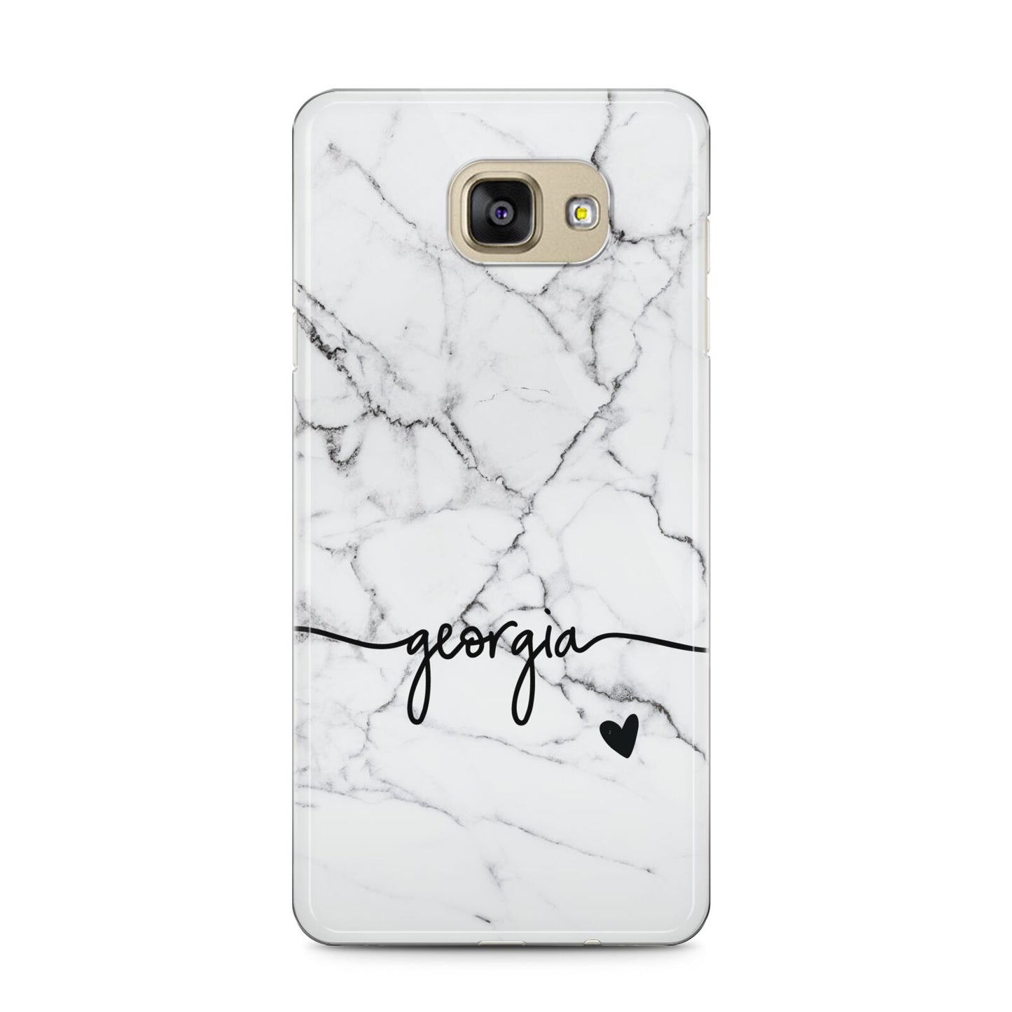 Personalised Black and White Marble with Handwriting Text Samsung Galaxy A5 2016 Case on gold phone