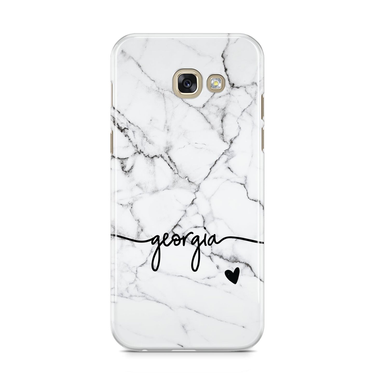 Personalised Black and White Marble with Handwriting Text Samsung Galaxy A5 2017 Case on gold phone