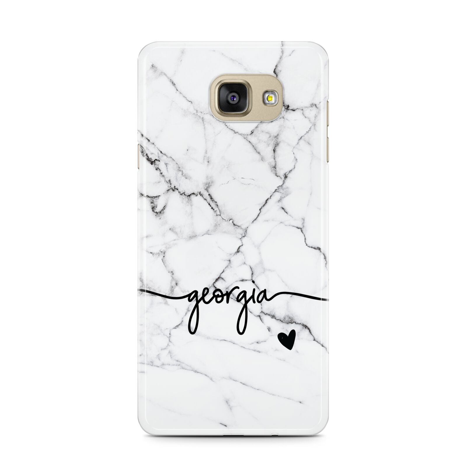 Personalised Black and White Marble with Handwriting Text Samsung Galaxy A7 2016 Case on gold phone