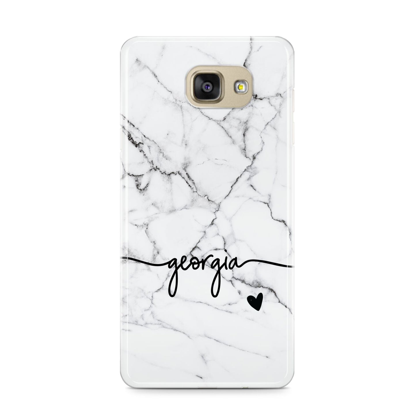 Personalised Black and White Marble with Handwriting Text Samsung Galaxy A9 2016 Case on gold phone