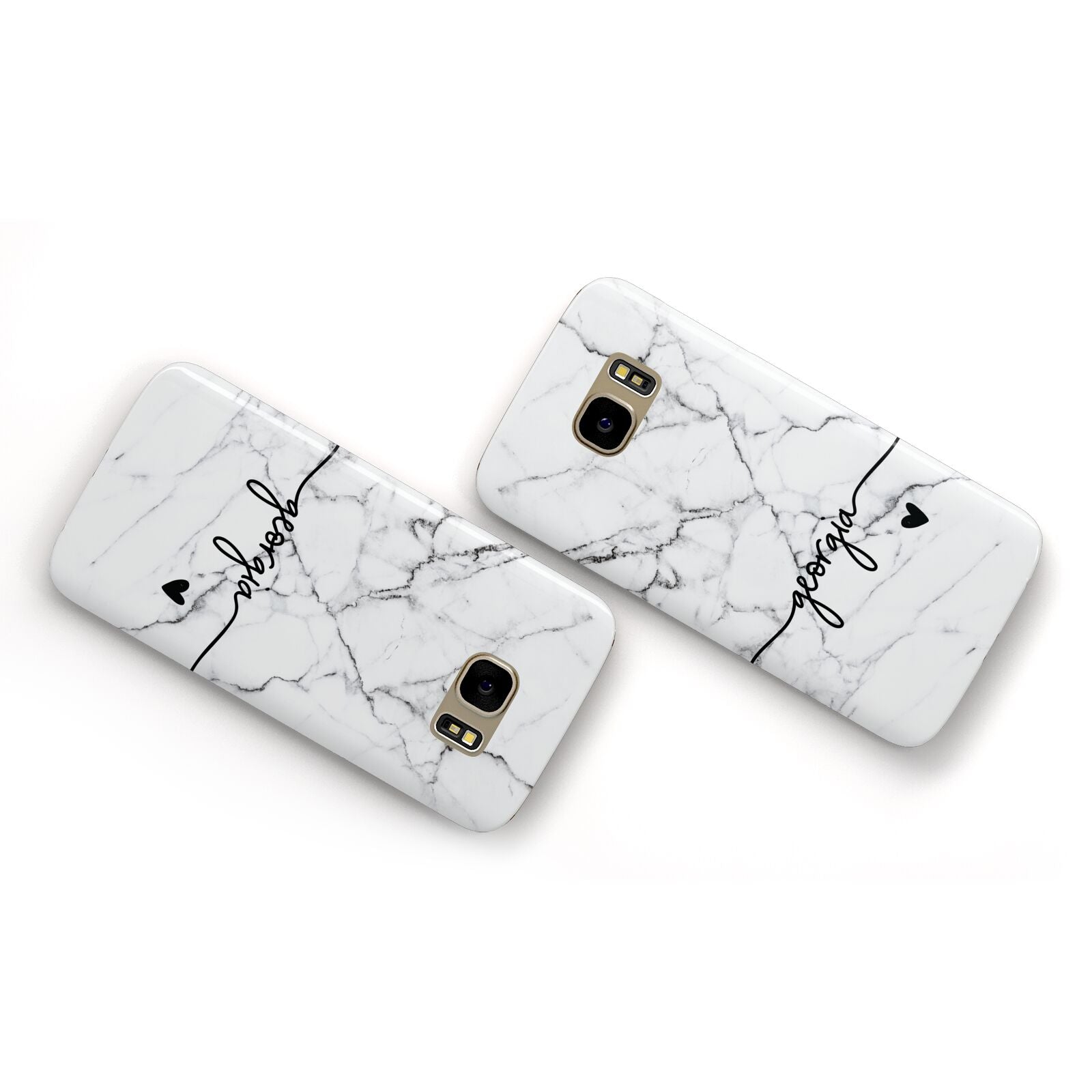 Personalised Black and White Marble with Handwriting Text Samsung Galaxy Case Flat Overview