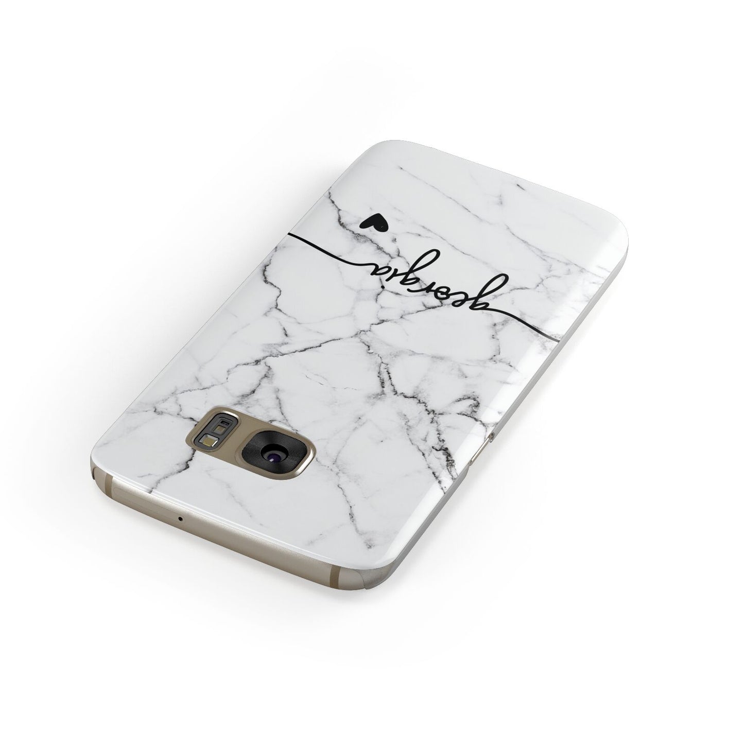 Personalised Black and White Marble with Handwriting Text Samsung Galaxy Case Front Close Up