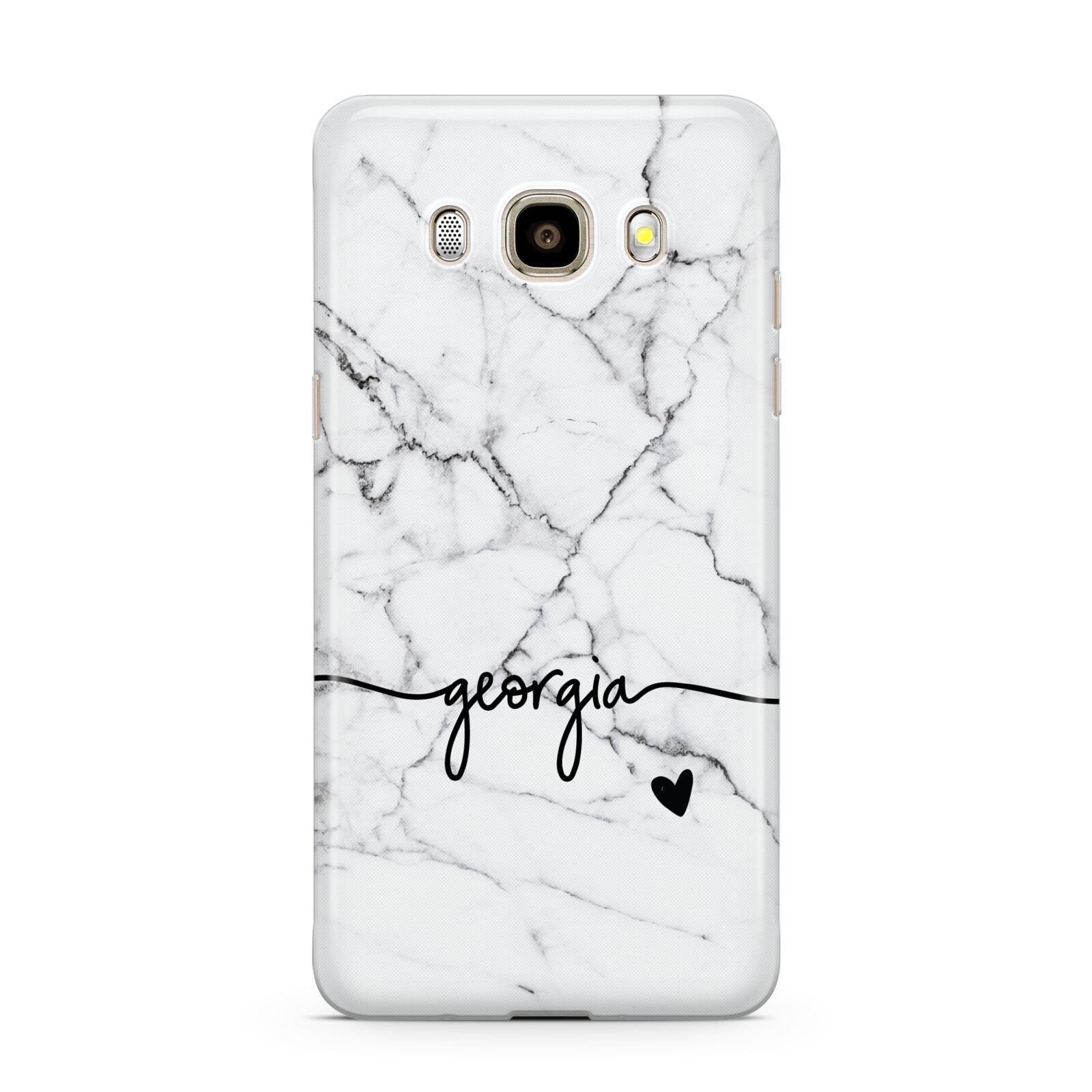 Personalised Black and White Marble with Handwriting Text Samsung Galaxy J7 2016 Case on gold phone