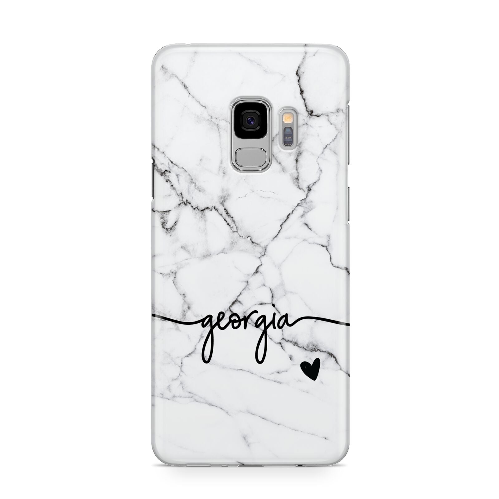 Personalised Black and White Marble with Handwriting Text Samsung Galaxy S9 Case