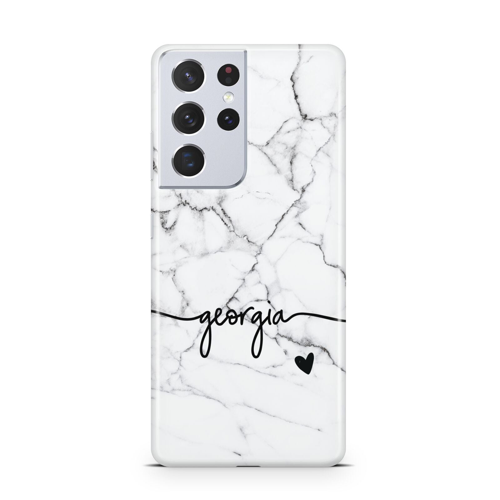 Personalised Black and White Marble with Handwriting Text Samsung S21 Ultra Case