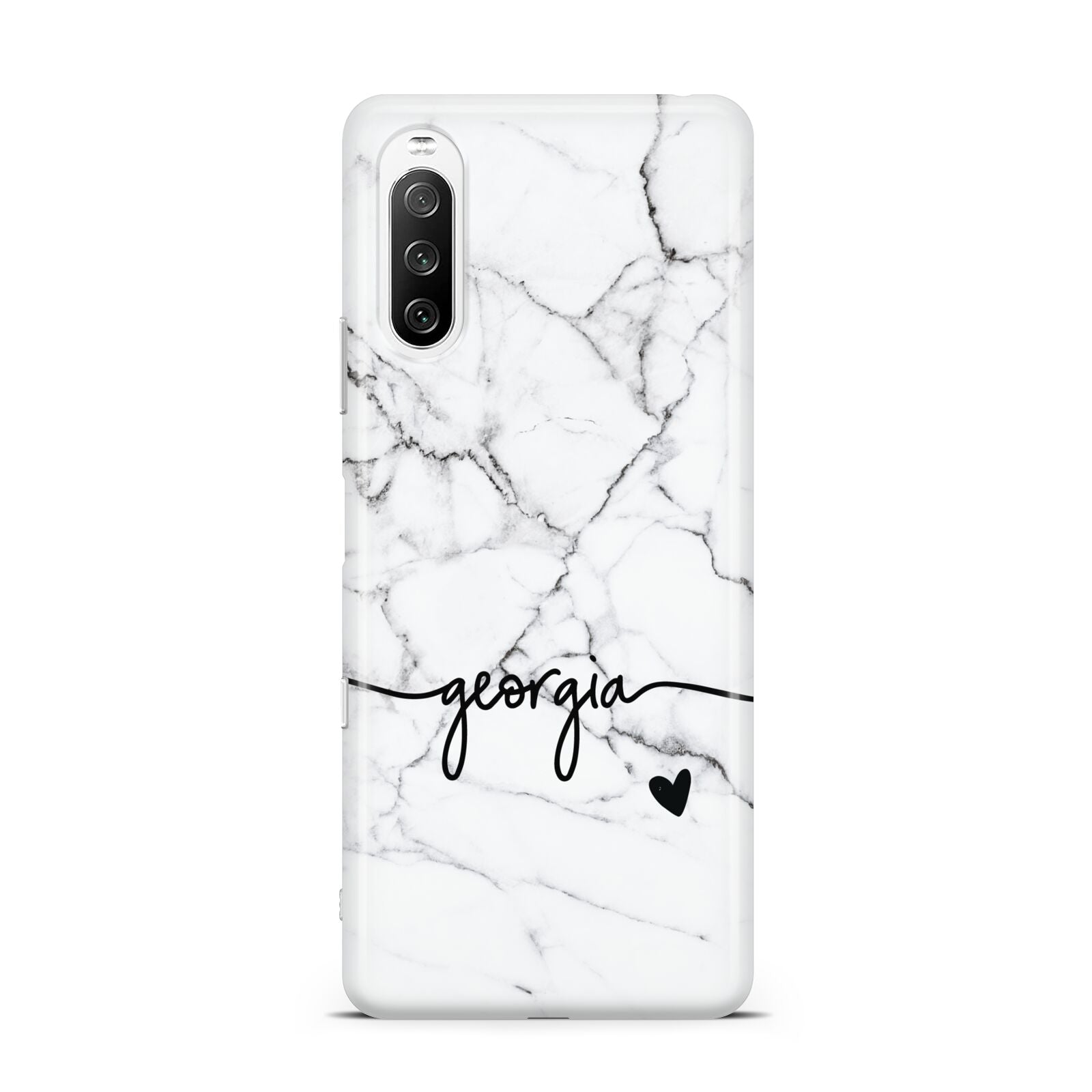 Personalised Black and White Marble with Handwriting Text Sony Xperia 10 III Case