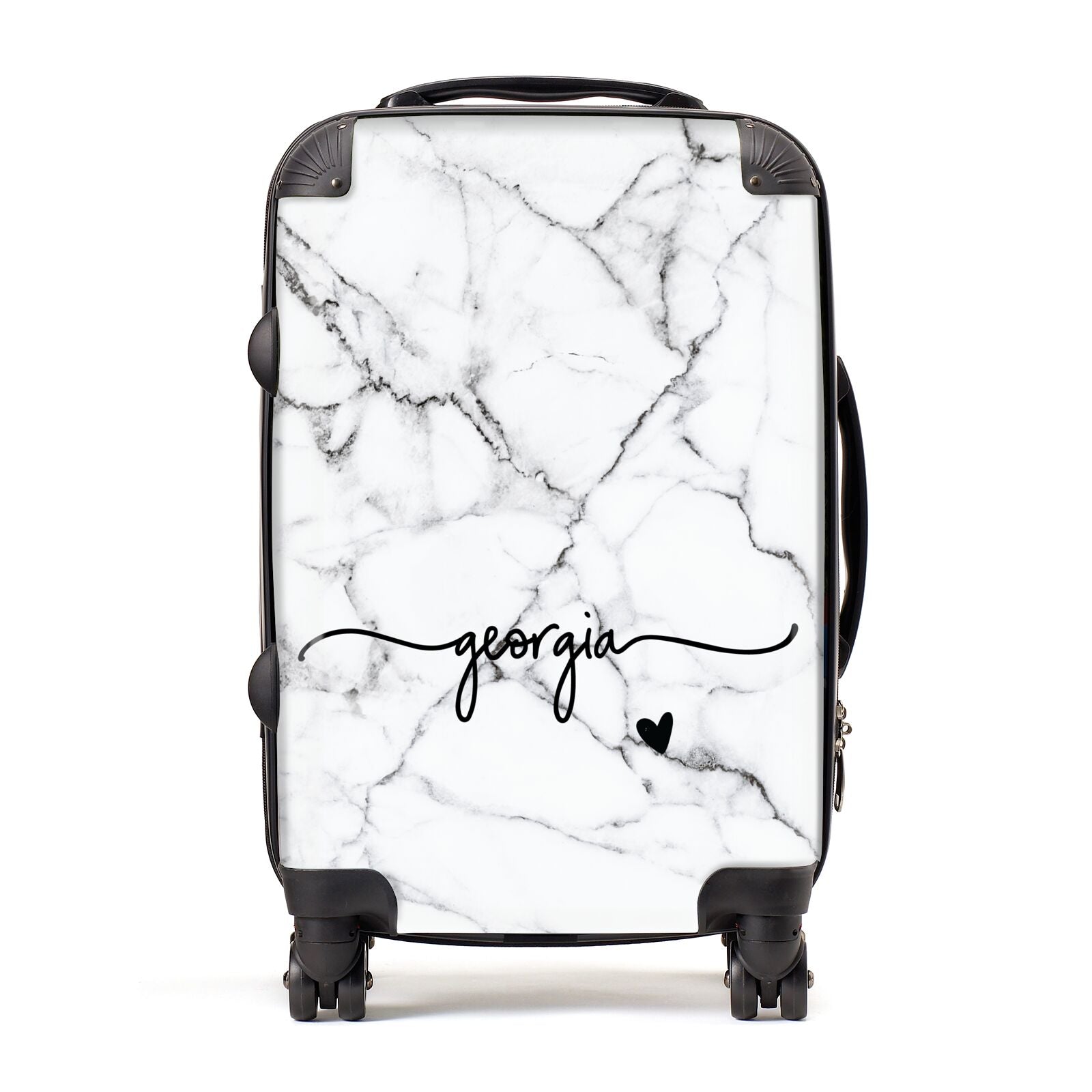 Personalised Black and White Marble with Handwriting Text Suitcase