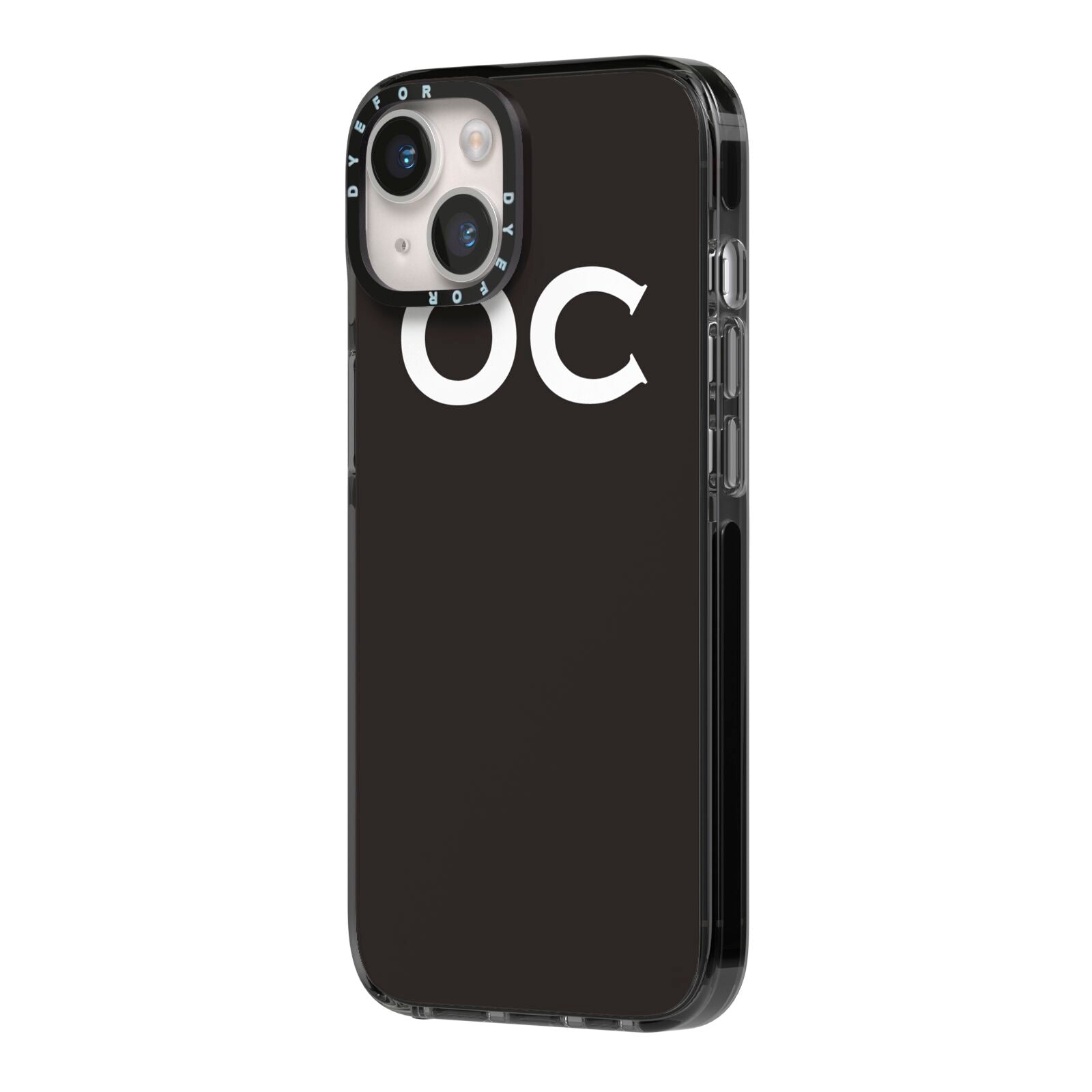 Personalised Black with Initials iPhone 14 Black Impact Case Side Angle on Silver phone