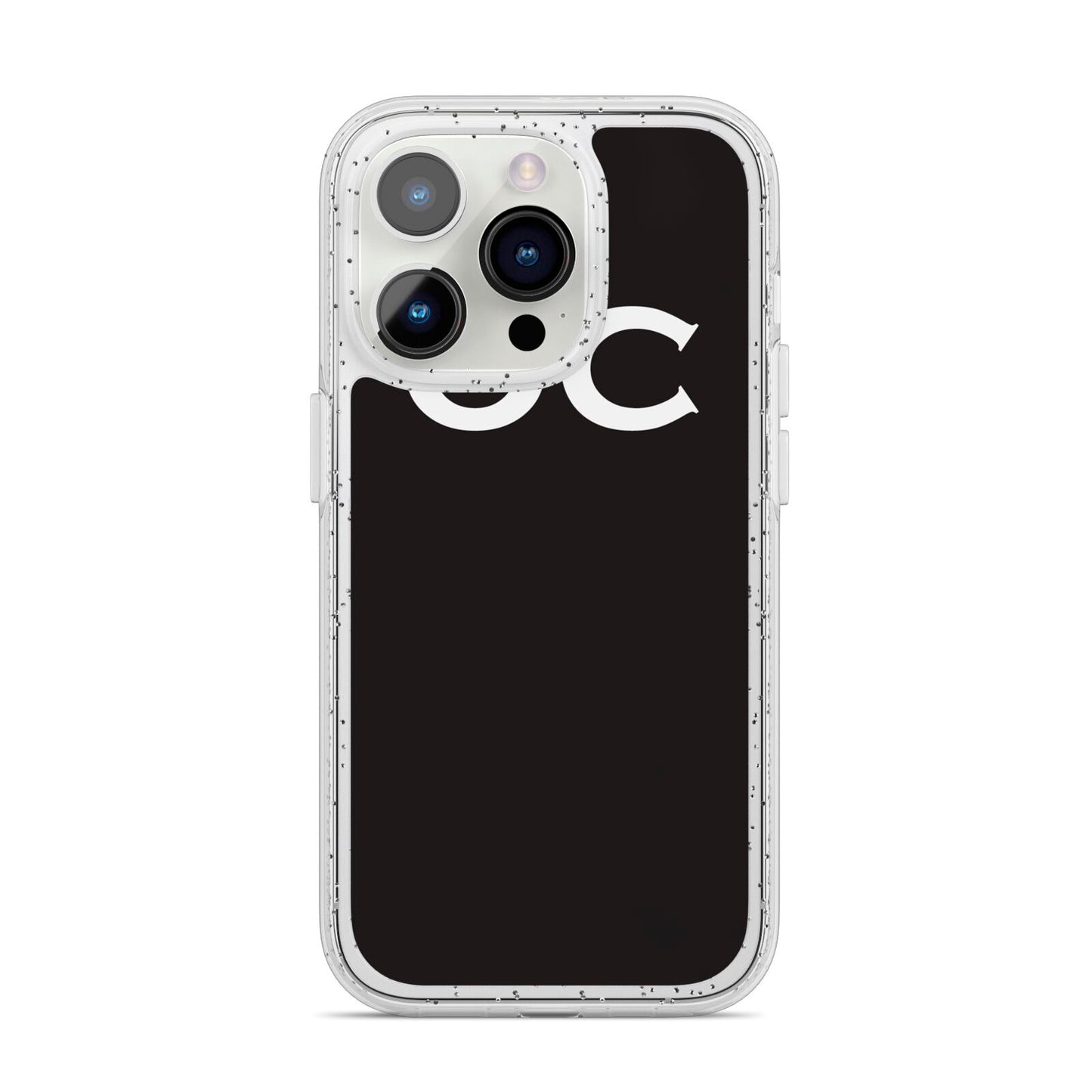 Personalised Black with Initials iPhone 14 Pro Glitter Tough Case Silver