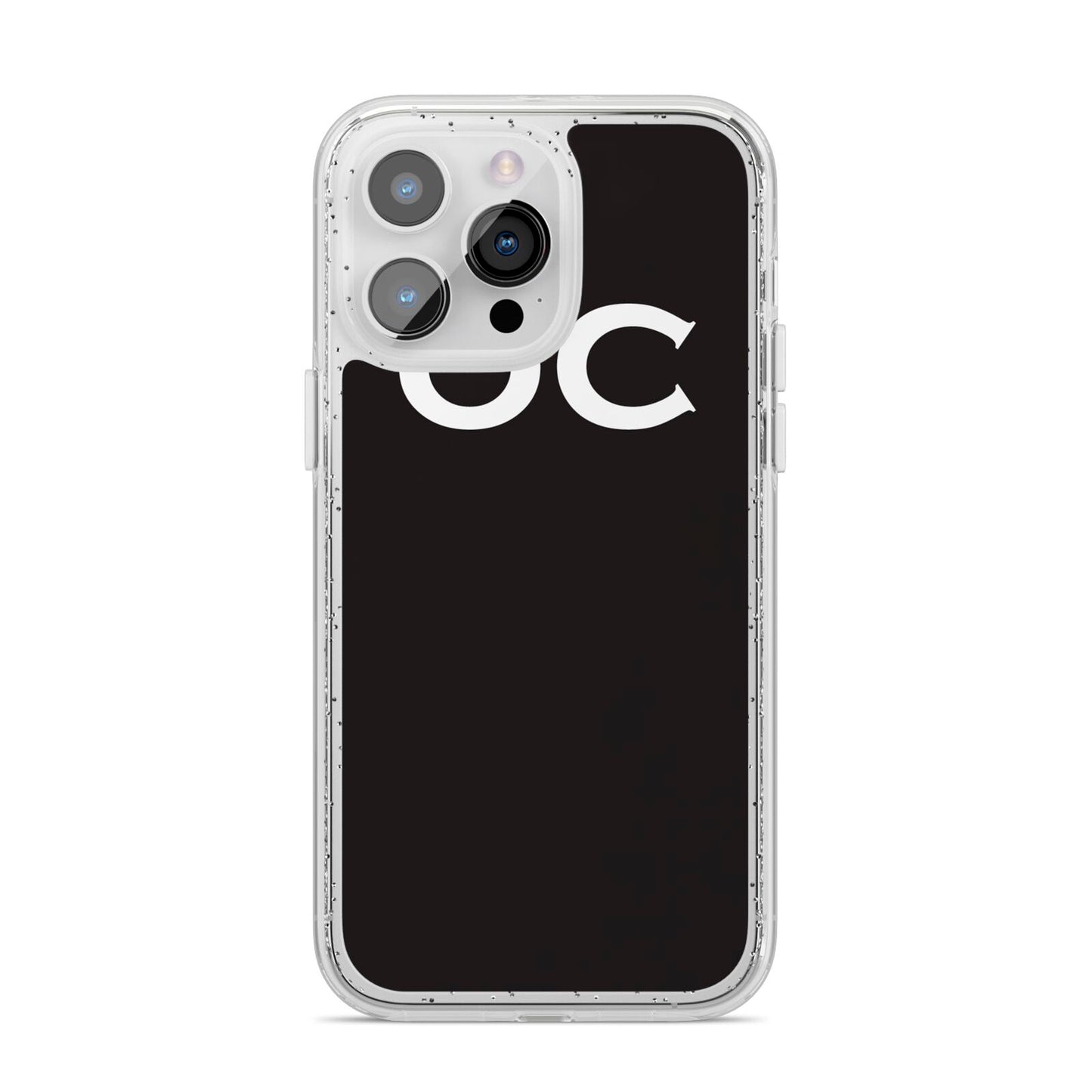 Personalised Black with Initials iPhone 14 Pro Max Glitter Tough Case Silver