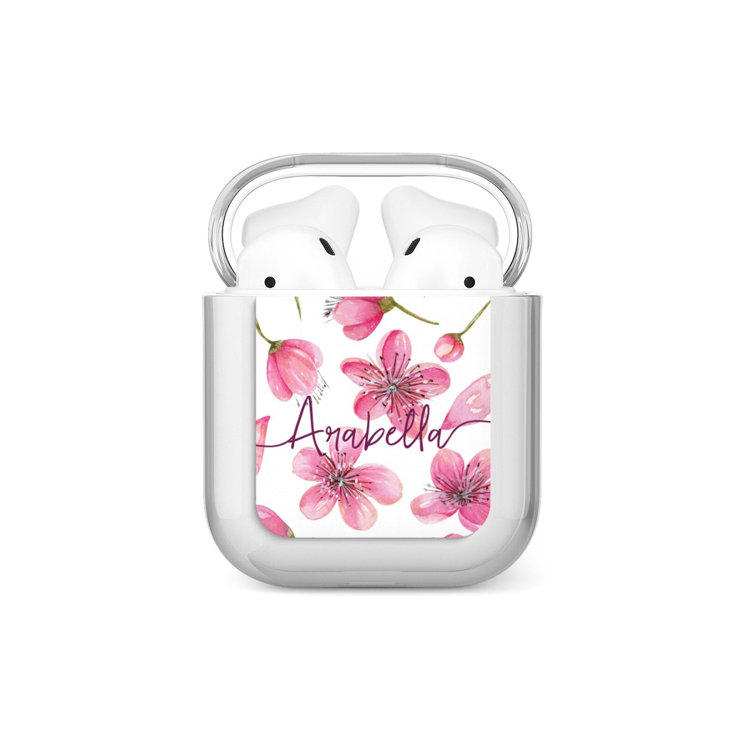 Personalised Blossom Pattern Pink AirPods Case