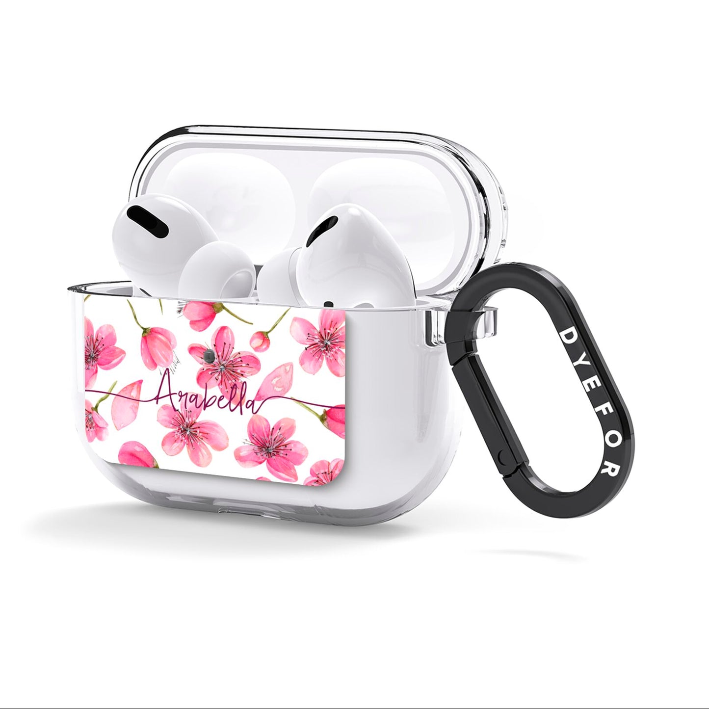 Personalised Blossom Pattern Pink AirPods Clear Case 3rd Gen Side Image