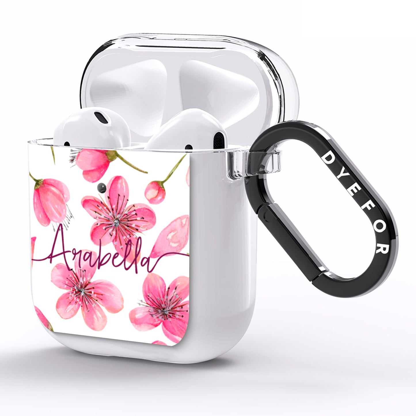 Personalised Blossom Pattern Pink AirPods Clear Case Side Image