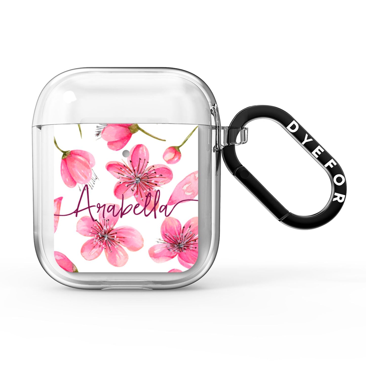 Personalised Blossom Pattern Pink AirPods Clear Case