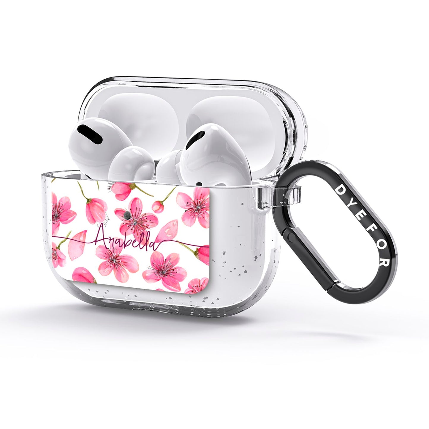 Personalised Blossom Pattern Pink AirPods Glitter Case 3rd Gen Side Image