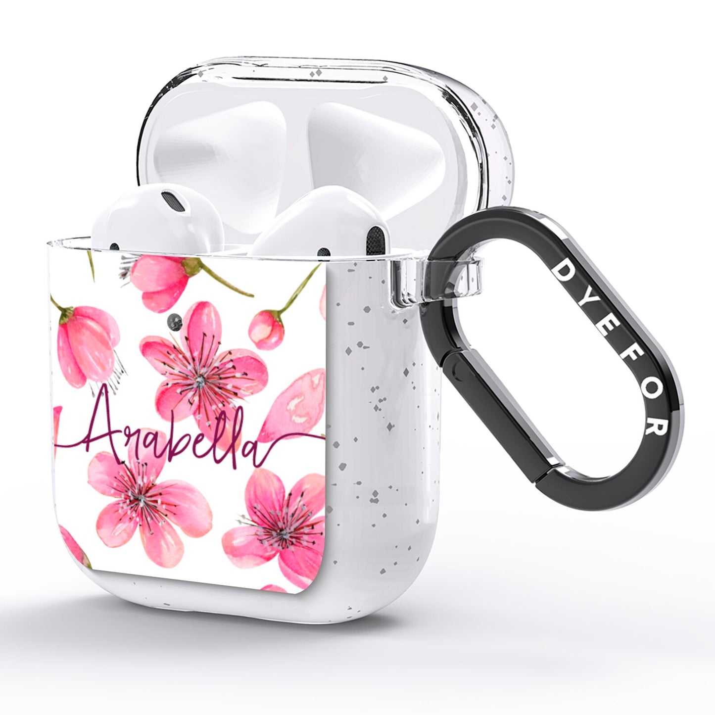 Personalised Blossom Pattern Pink AirPods Glitter Case Side Image