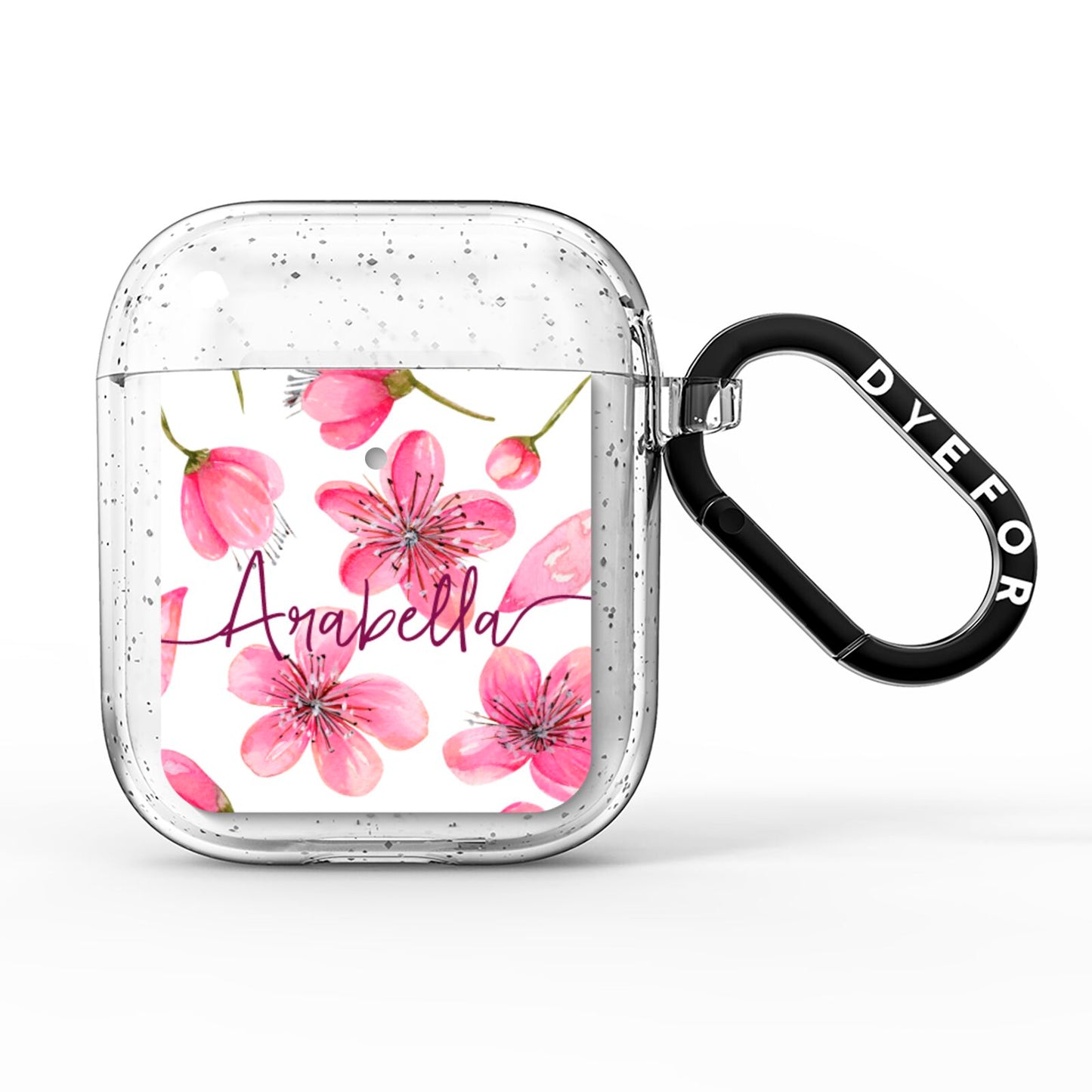 Personalised Blossom Pattern Pink AirPods Glitter Case