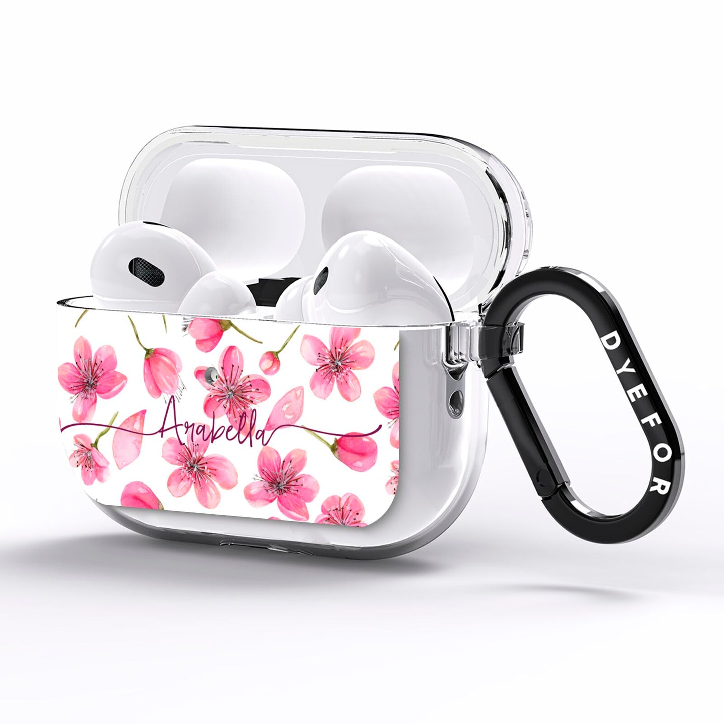 Personalised Blossom Pattern Pink AirPods Pro Clear Case Side Image