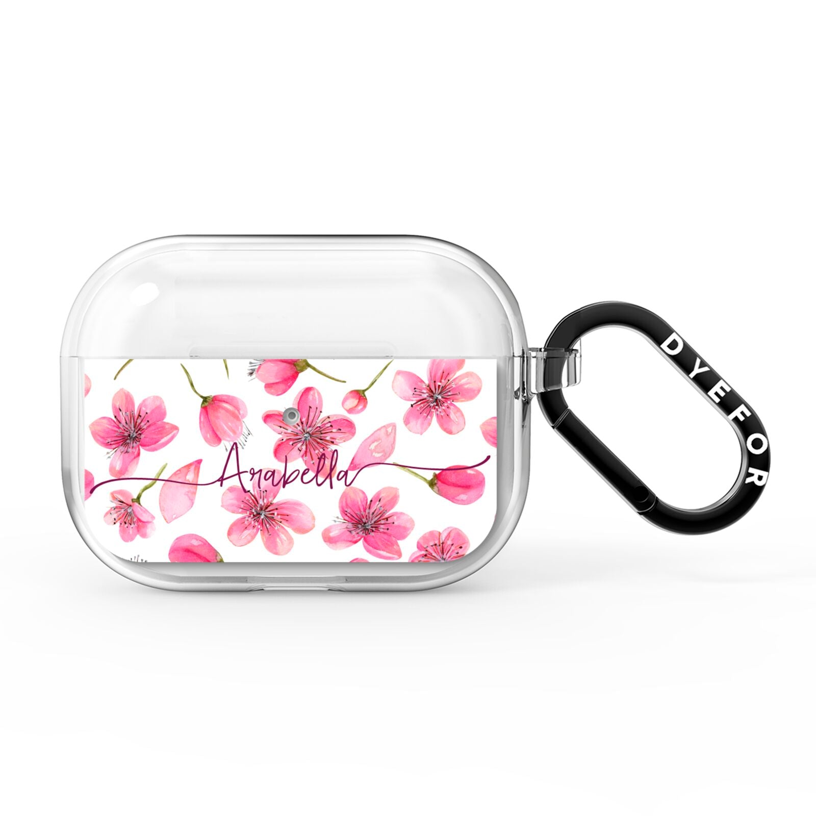 Personalised Blossom Pattern Pink AirPods Pro Clear Case