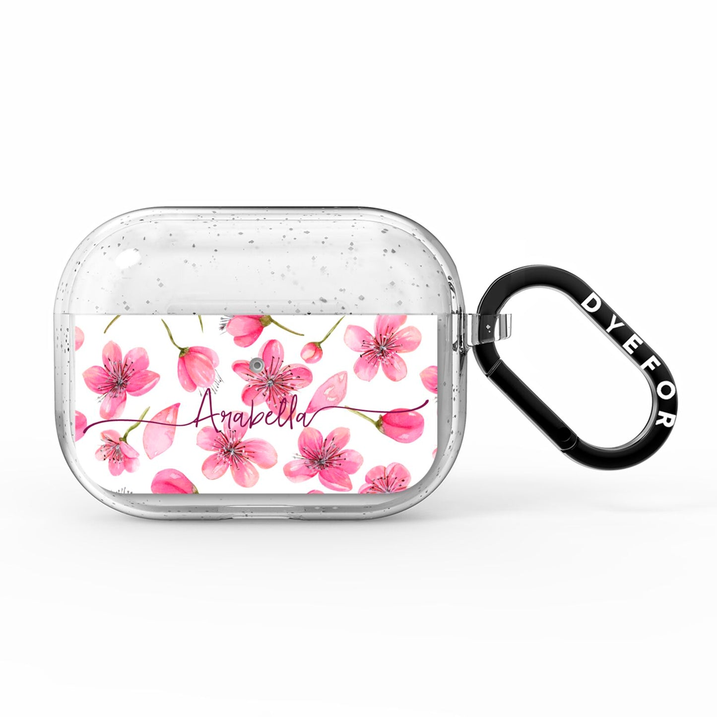 Personalised Blossom Pattern Pink AirPods Pro Glitter Case