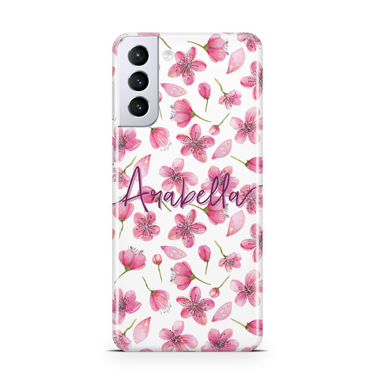 Personalised Blossom Pattern Pink Samsung S21 Plus Phone Case