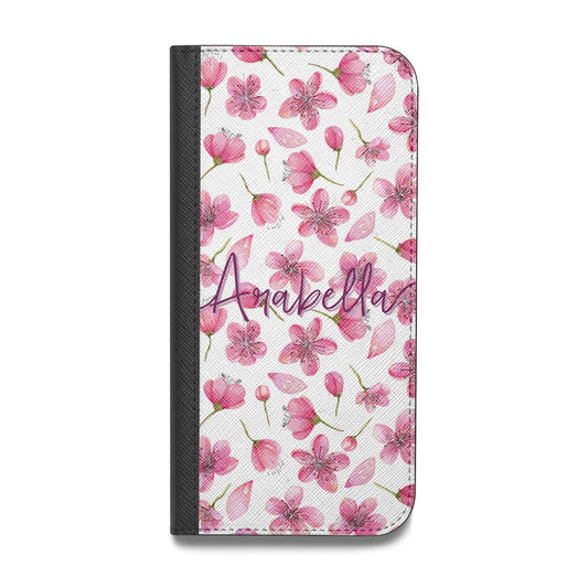 Personalised Blossom Pattern Pink Vegan Leather Flip Samsung Case