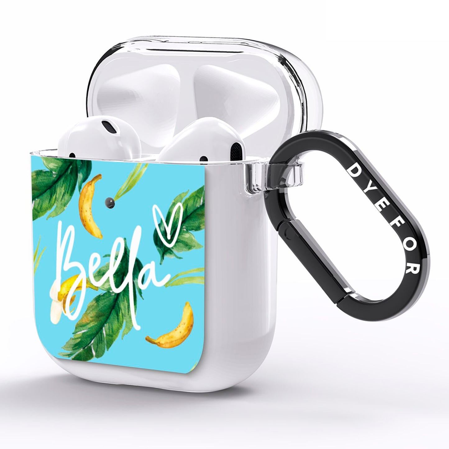 Personalised Blue Banana Tropical AirPods Clear Case Side Image