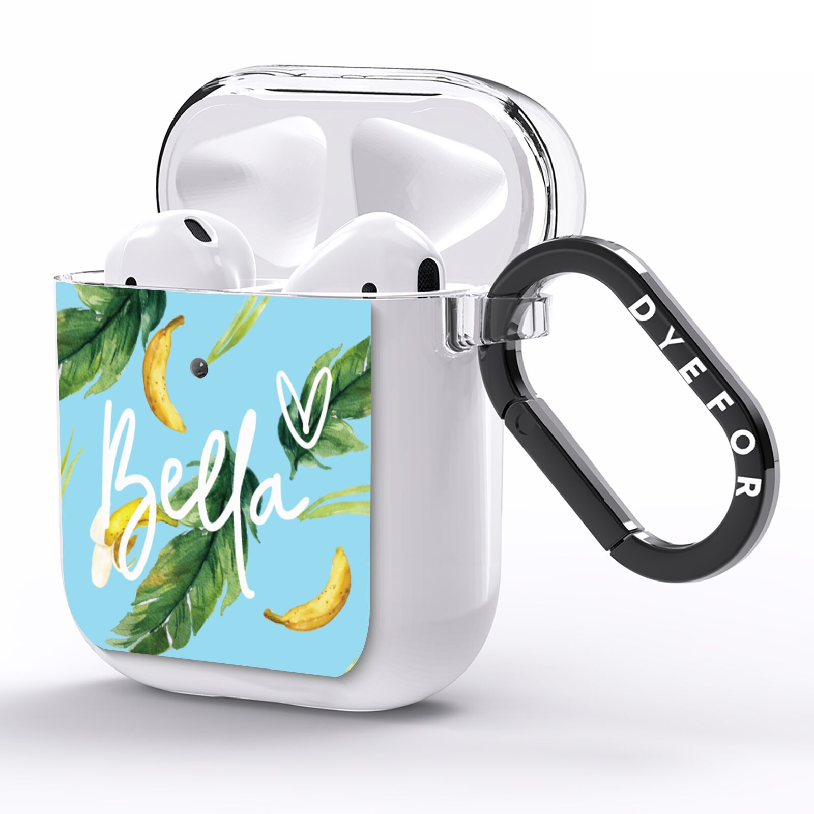 Personalised Blue Banana Tropical AirPods Clear Case Side Image