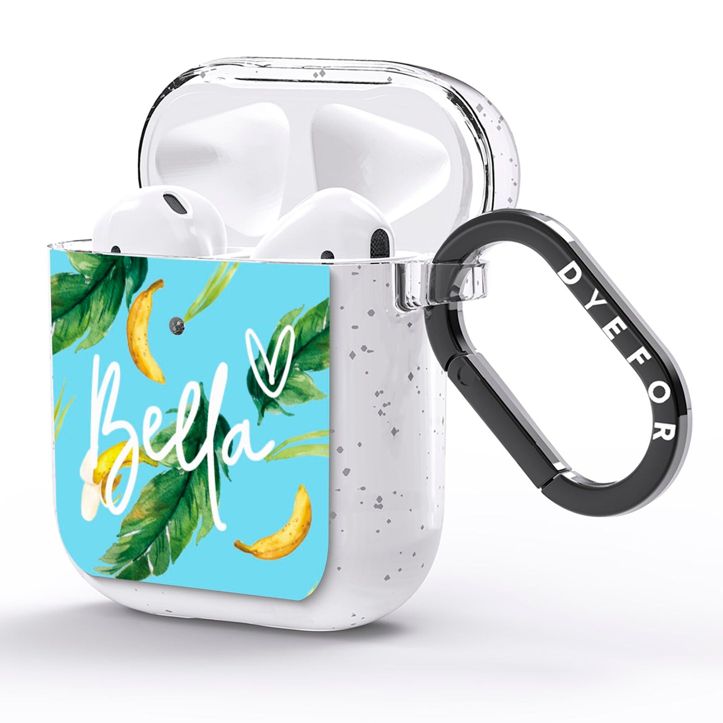 Personalised Blue Banana Tropical AirPods Glitter Case Side Image