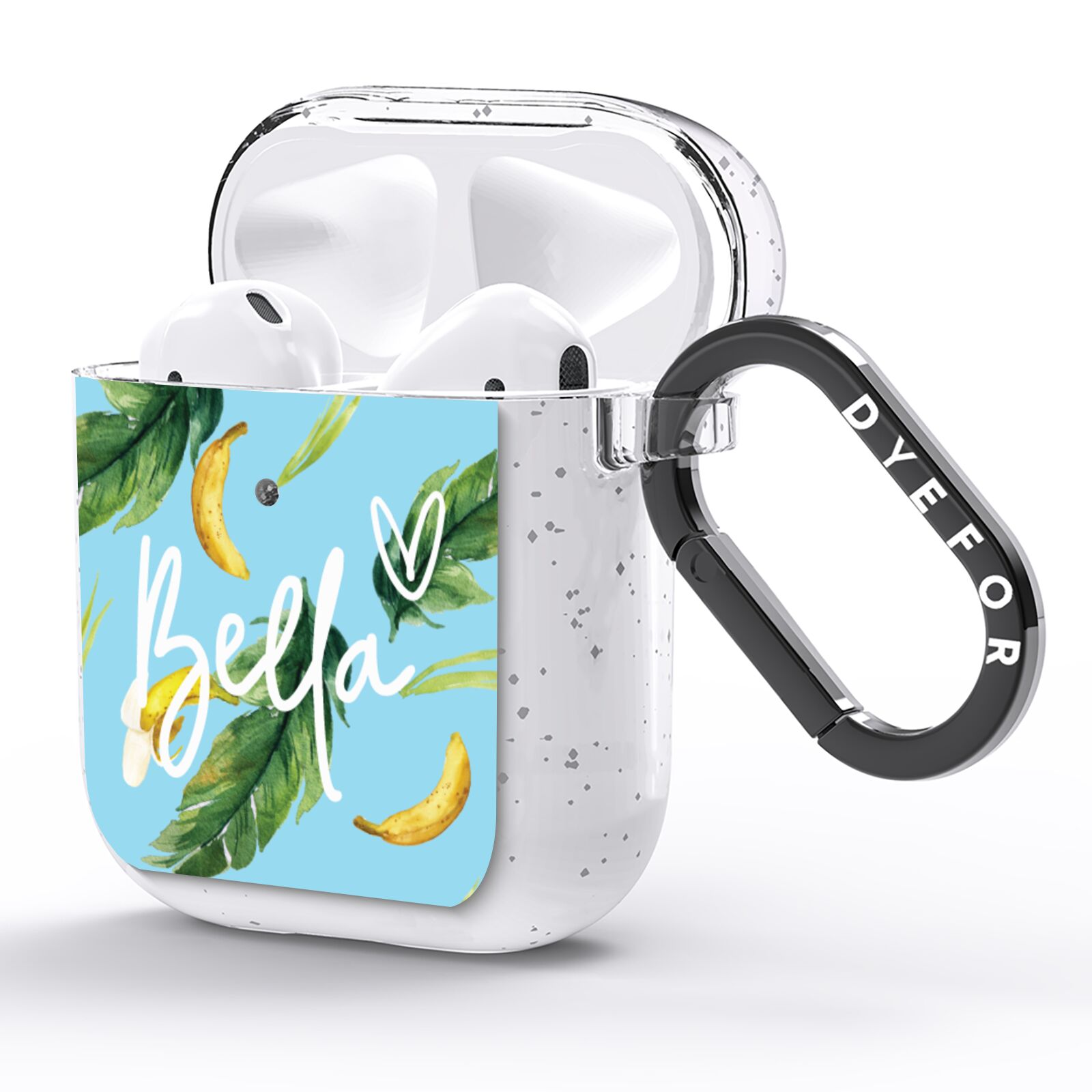 Personalised Blue Banana Tropical AirPods Glitter Case Side Image